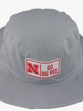 Nebraska Huskers Adult Gray Bucket Hat - Go Big Red Patch